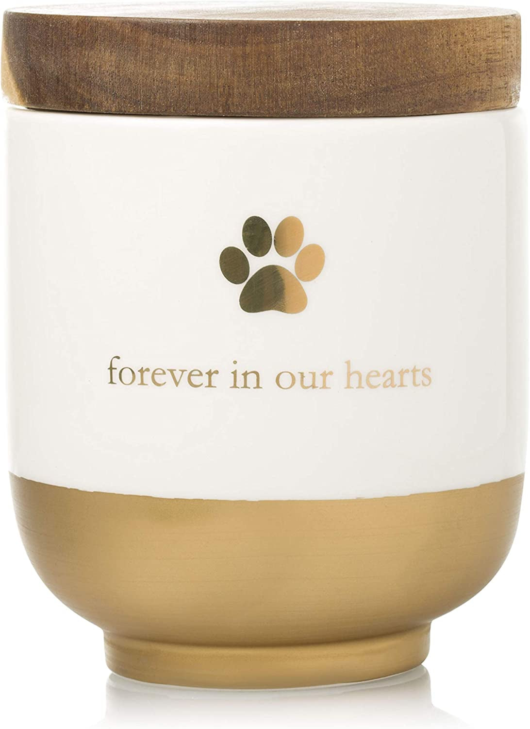 Pearhead Pet Ceramic Forever in Our Hearts Urn, Pet Memorial, Dog or Cat Keepsake Urn, Rainbow Bridge, Gold