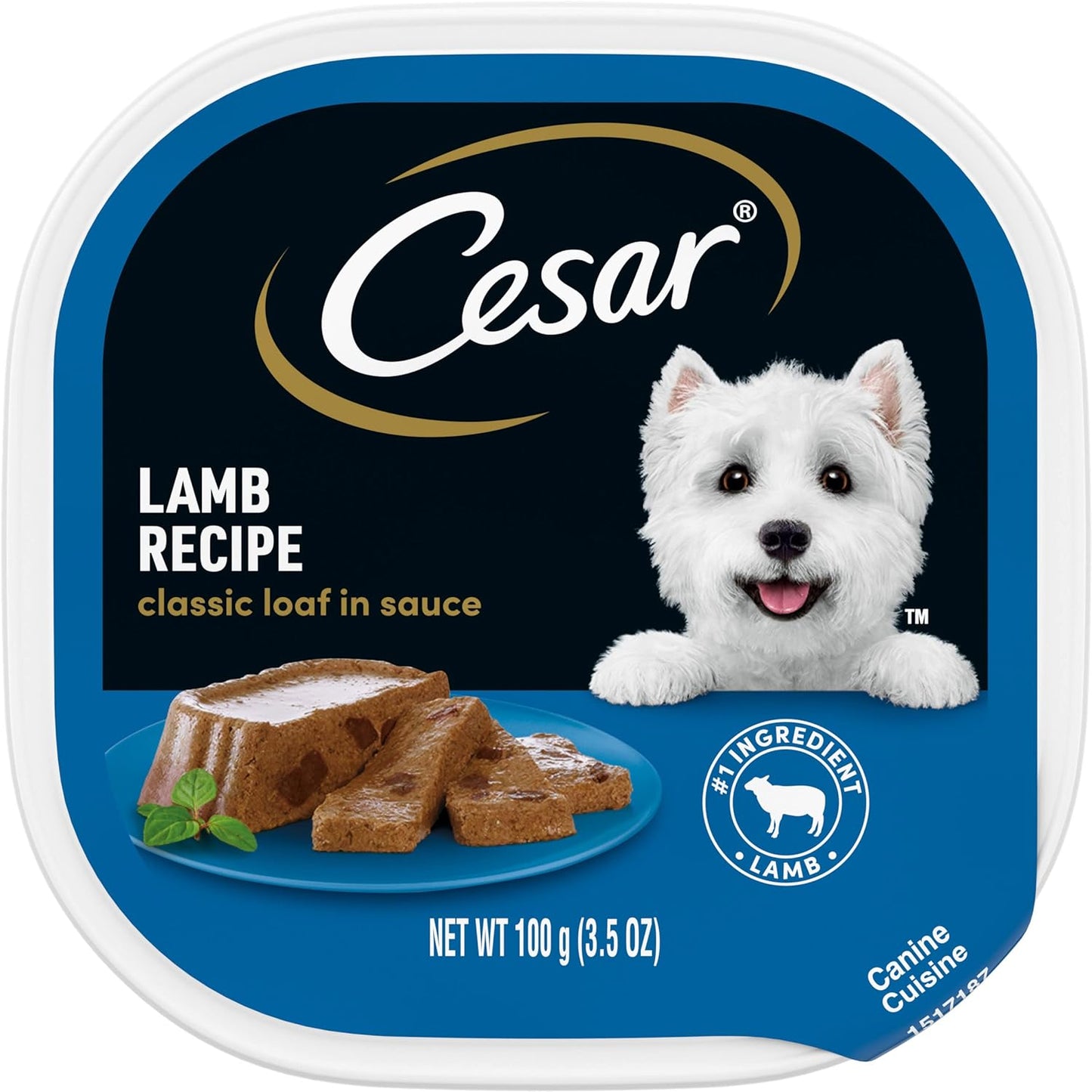 CESAR Adult Wet Dog Food Classic Loaf in Sauce Lamb Recipe, 3.5 Oz. Easy Peel Trays, Pack of 24