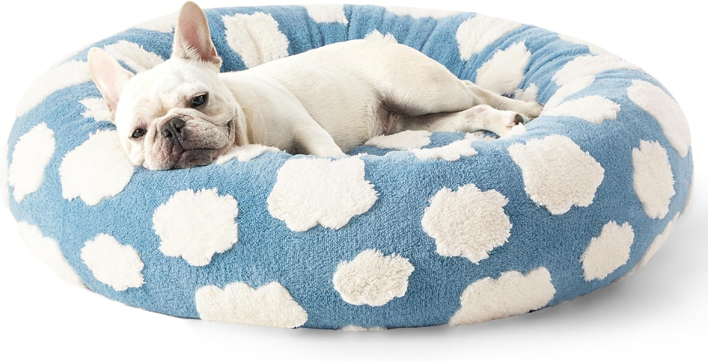 Lesure Donut Small Dog Bed - round Cat Beds for Indoor Cats Anti-Anxiety Calming Pet Beds, Washable Cute Modern Beds with Teddy Sherpa Plush & anti Slip Bottom Blue