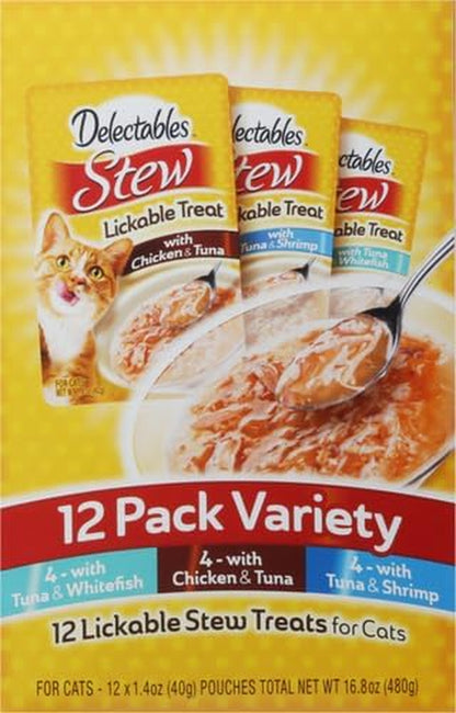 Hartz Delectables Stew Lickable Wet Cat Treats for Adult & Senior Cats, Chicken & Veggies, 1.4 Ounce (Pack of 12) (Packaging May Vary)