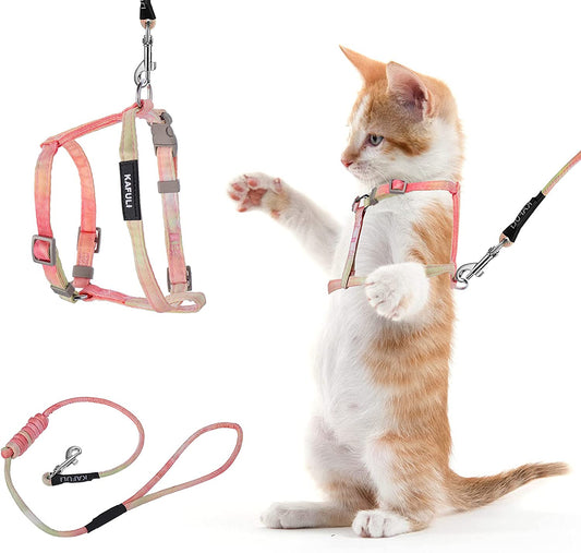 Cat Harness and Leash Set, Adjustable Gradient Kitten Harness Escape Proof Harness with Leash for Kitty Outdoor Walking (Orange)