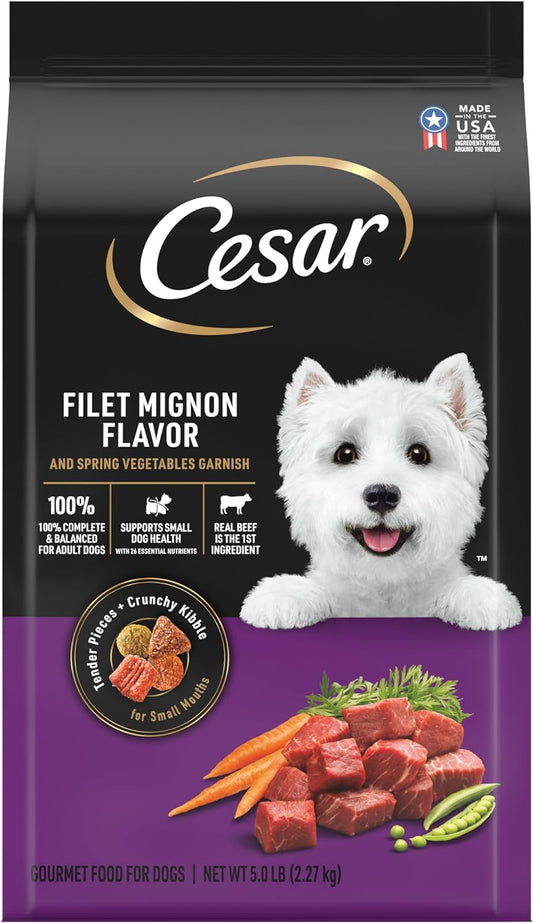 CESAR Adult Small Breed Dry Dog Food, Filet Mignon Flavor with Spring Vegetables Garnish, 5 Lb. Bag