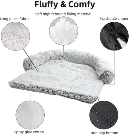 Calming Dog Bed Fluffy Plush Dog Mat for Furniture Protector with Removable Washable Cover for Large Medium Small Dogs and Cats (Extra Large (53x39.3x6), Light Grey)