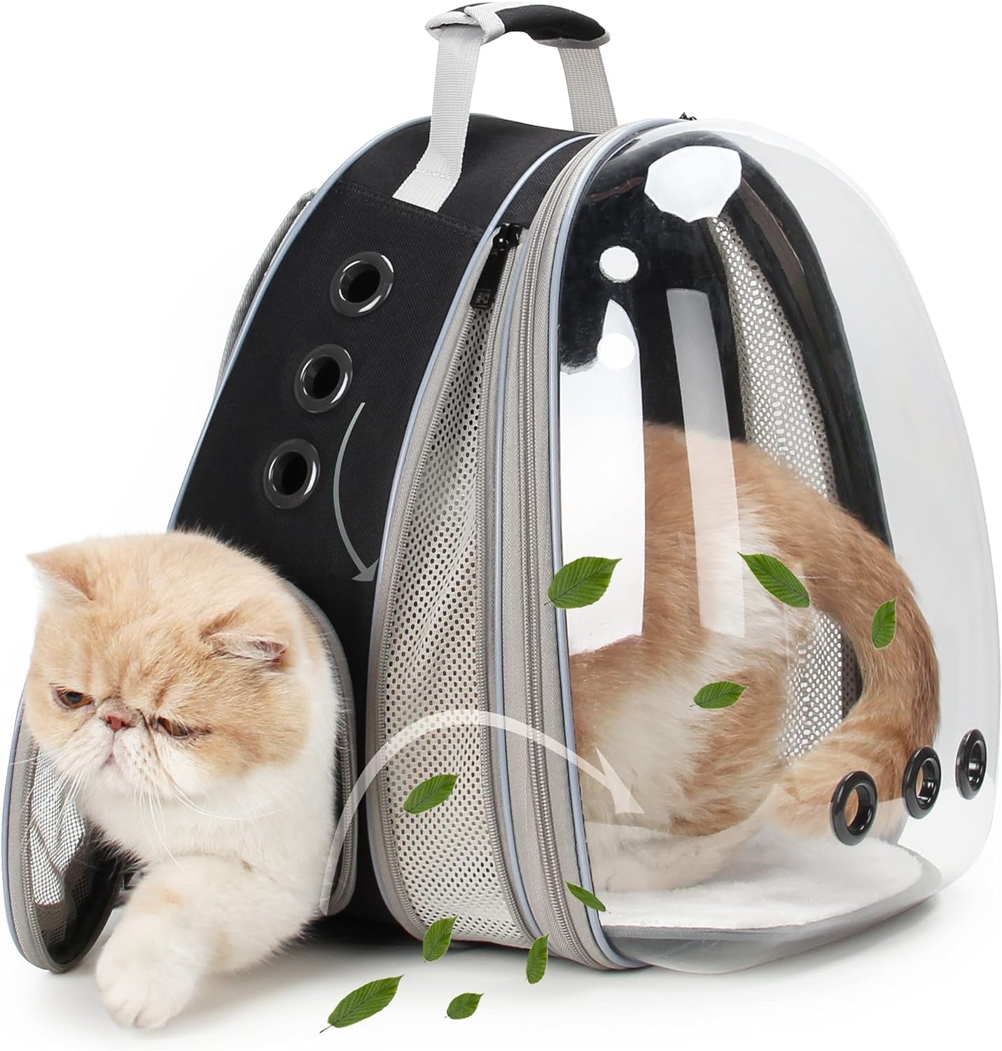 Lollimeow Bubble Expandable Cat Backpack Pet Travel Carrier for Cats and Dogs(Black-Front Expandable)