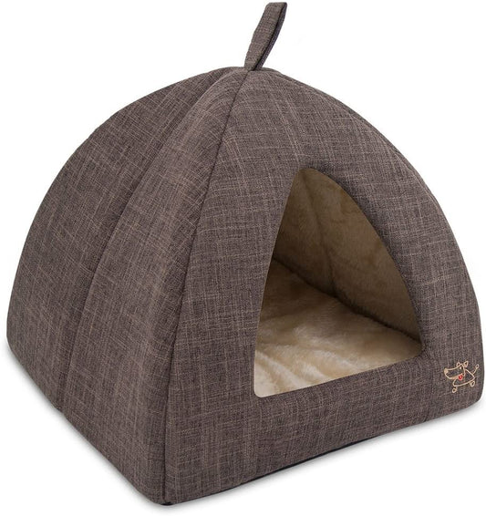 Pet Tent-Soft Bed for Dog and Cat by Best Pet Supplies - Brown Linen, 19" X 19" X H:19"