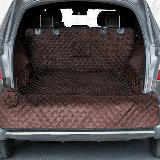 PETICON SUV Cargo Liner for Dogs, Waterproof Pet Cargo Cover Dog Seat Cover Mat for Suvs Sedans Vans with Bumper Flap Protector, Non-Slip, Large Size Universal Fit, Brown