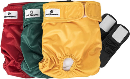 Pet Parents Washable Dog Diapers (3Pack) of Durable Doggie Diapers, Premium Female Dog Diapers (Samba, X-Large)