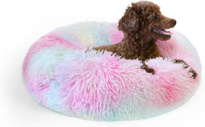 Puppy Bed for Calming Dog 19Inches Peach Anti-Anxiety Donut Dog Bed for Small Dogs Washable Fuzzy Dog Bed Fits up to 15 Lbs Pets Beds for Small Dog