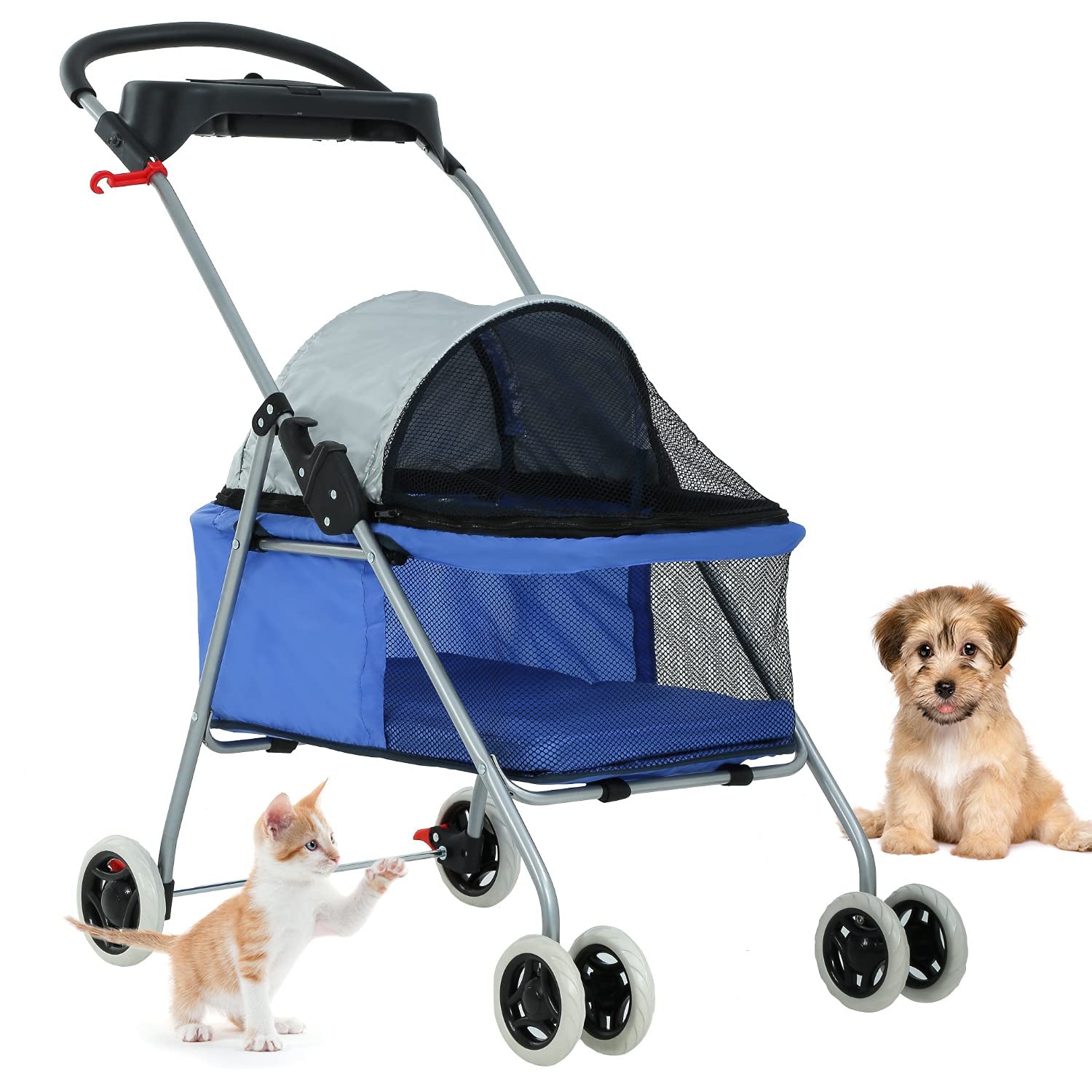 Bestpet Pet Stroller 4 Wheels Posh Folding Waterproof Portable Travel Cat Dog Stroller with Cup Holder,Orange