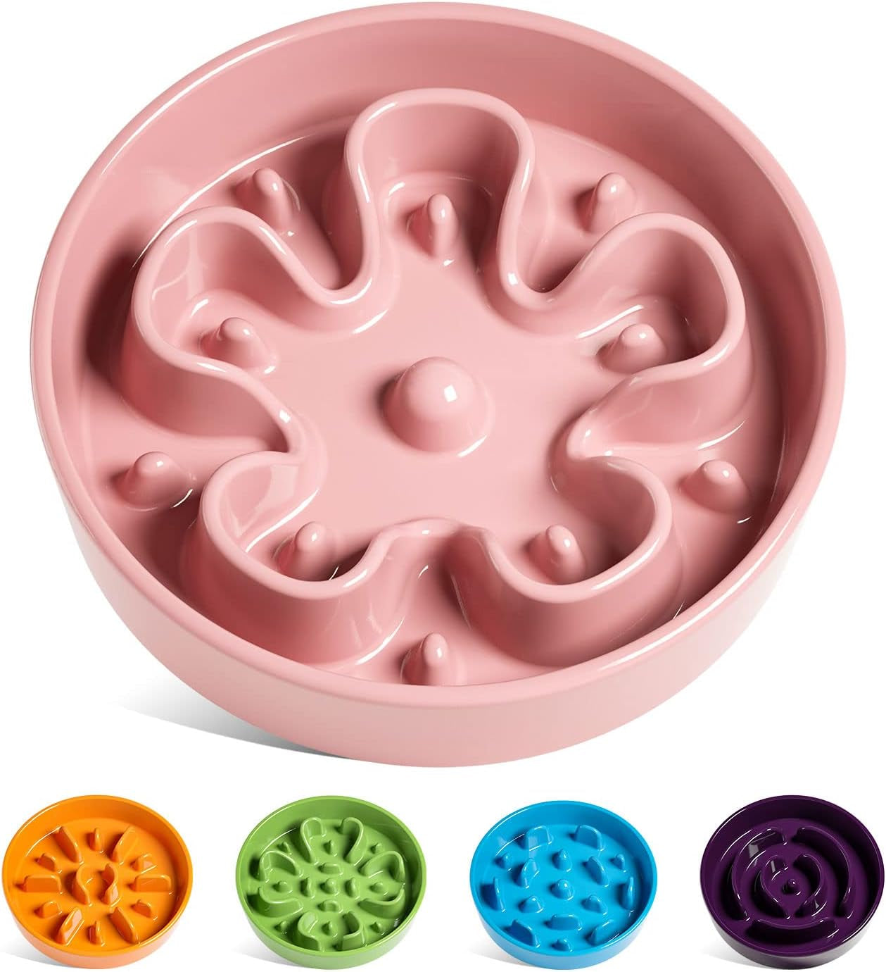 LE TAUCI Dog Bowls Slow Feeder Ceramic, 1.5 Cups Slow Eater Bowl for Dogs, Puppy Slow Feeder Bowl for Fast Eaters, Dog Dishes to Slow down Eating, Puzzle Dog Food Bowl, Pink Bloom