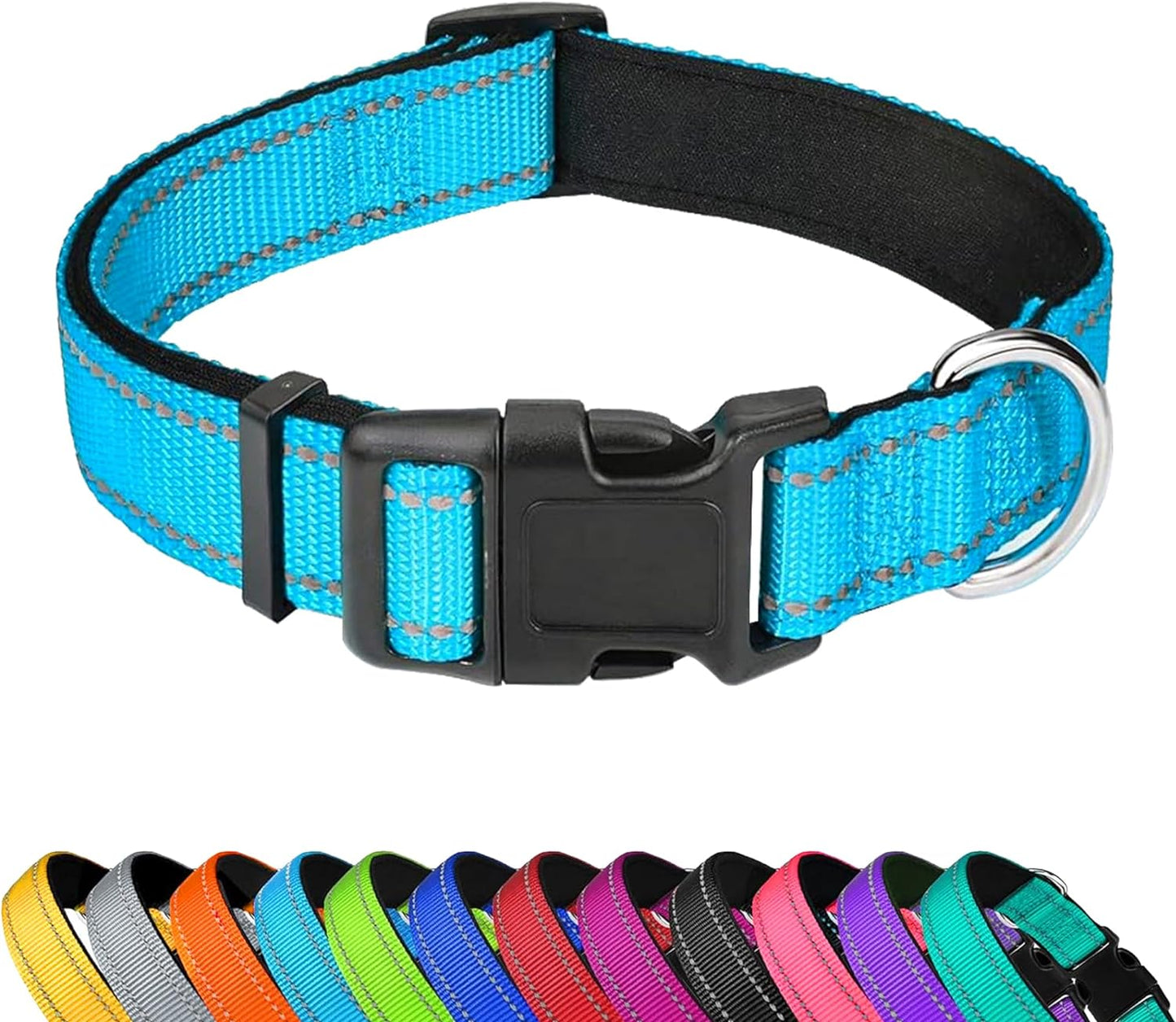 Reflective Dog Collar, Adjustable Soft Neoprene Padded Nylon Pet Collars with Buckle for Puppy and Small Dogs, Sky Blue,Xs