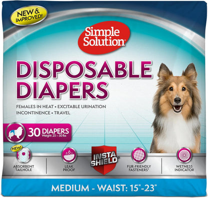 Simple Solution True Fit Disposable Dog Diapers for Female Dogs - Super Absorbent with Wetness Indicator ,Multi-Color- Medium (Waist 15-23 In) - 30 Count