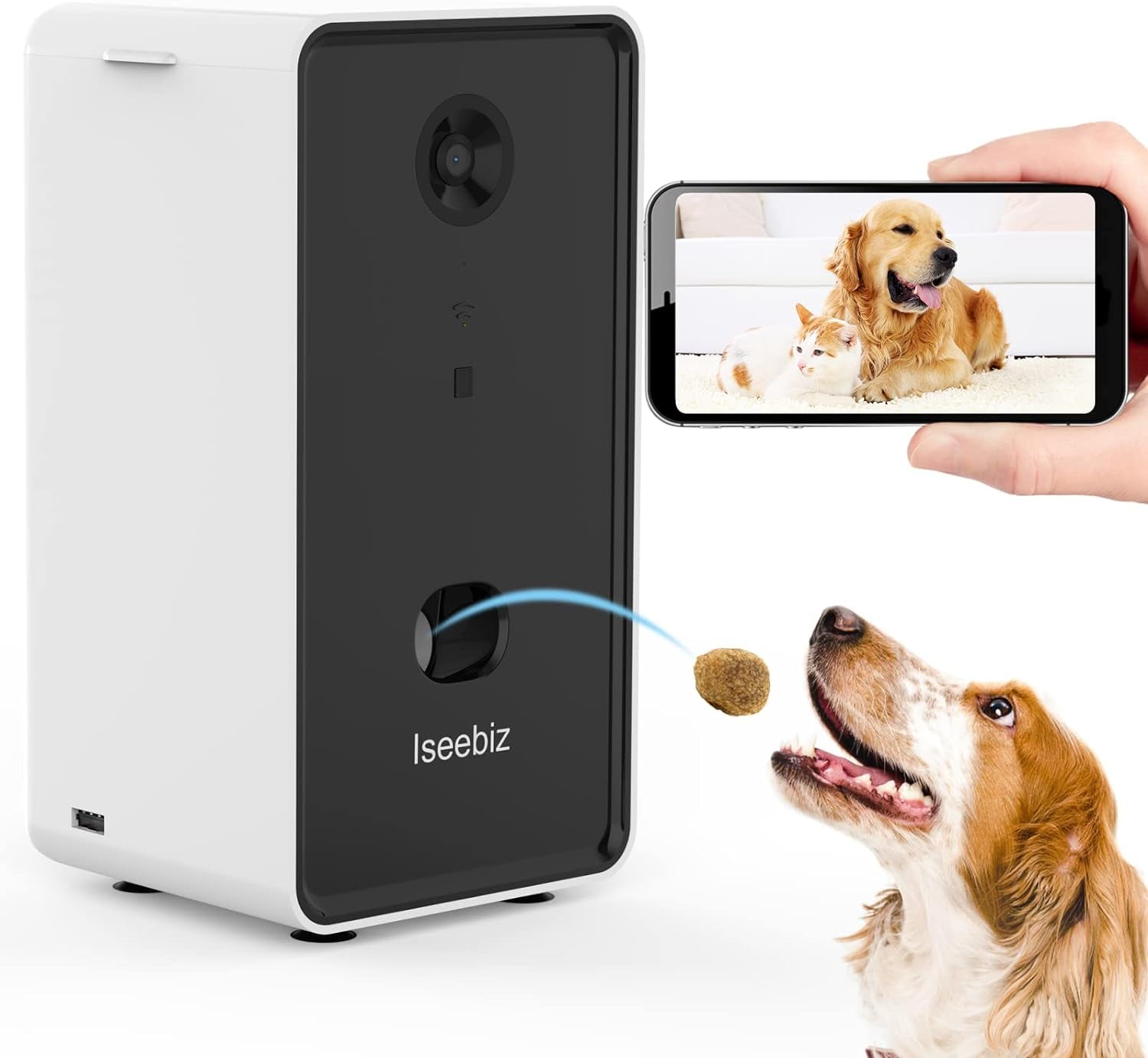 Pet Camera Treat Dispenser, 2 Way Audio Talk Listen, 5G Wifi, 1080P Night Vision Cat Dog Cam, App Control Tossing, Multi Devices Login, Compatible with Alexa, Play with Your Dogs and Cats