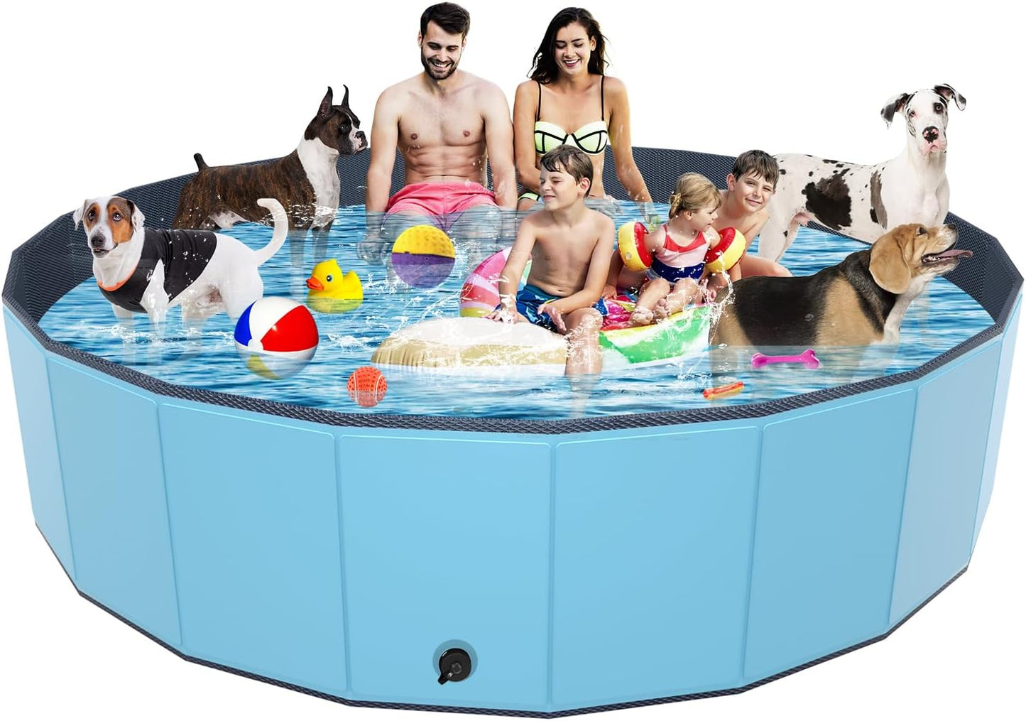 Foldable Dog Pool, YSJILIDE Portable PVC Dog Pet Swimming Pool, Collapsible Plastic Dog Bath for for Large Medium Small Dogs & Kids (Xxxxl-87"X 16" Blue)