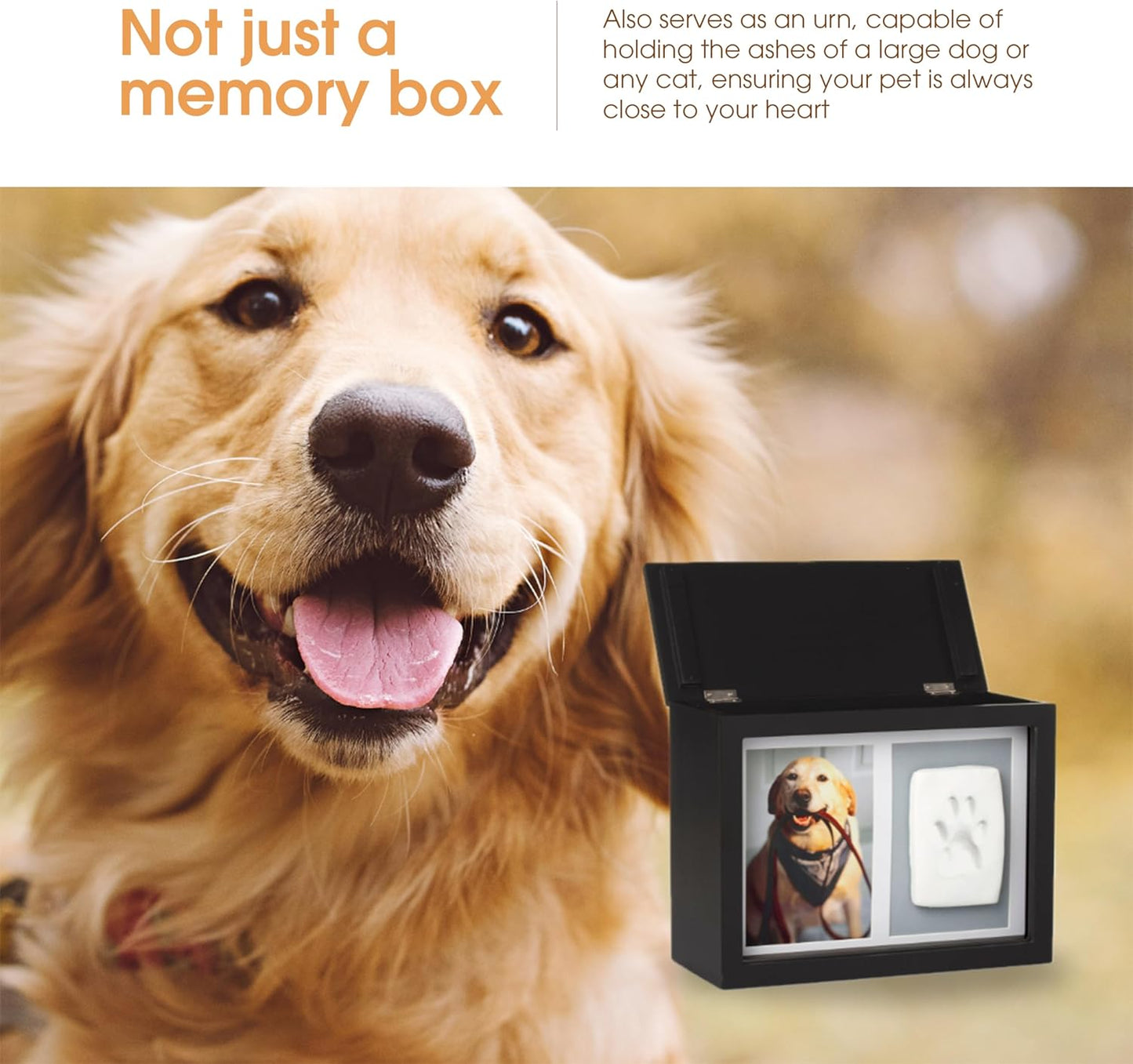 Pearhead Pet Photo Memory Box and Impression Kit for Dog or Cat Paw Print, Memorial Urn, White