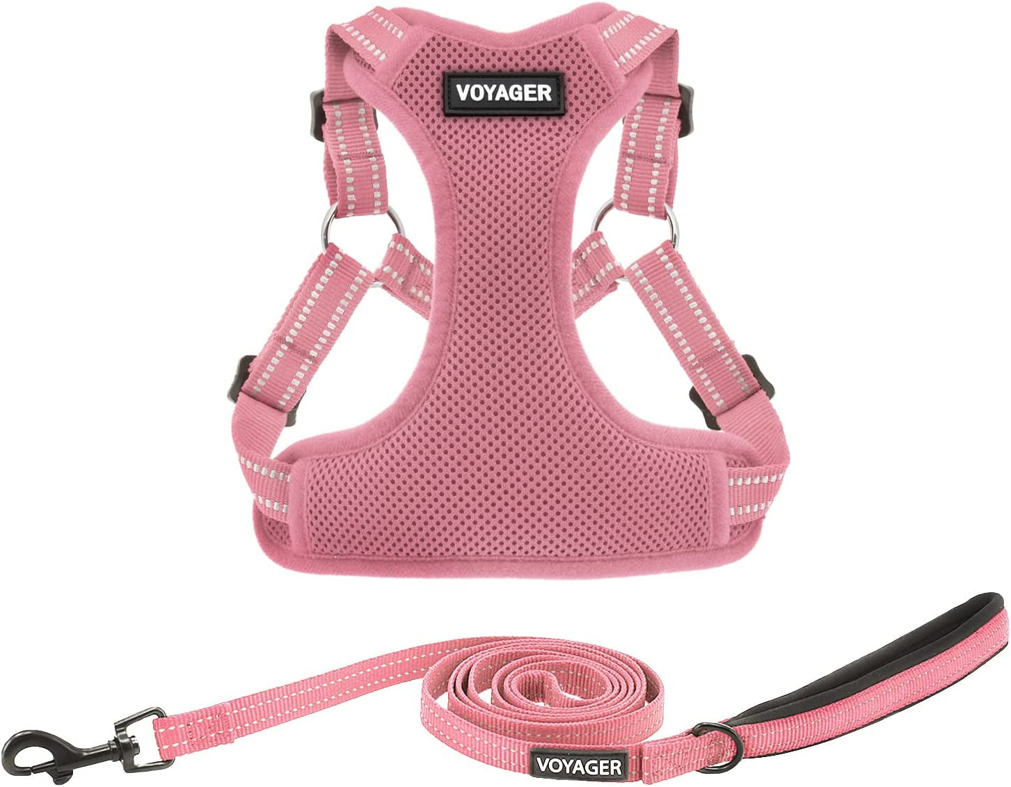 Best Pet Supplies Voyager Adjustable Dog Harness Leash Set with Reflective Stripes for Walking Heavy-Duty Full Body No Pull Vest with Leash D-Ring, Breathable All-Weather - Harness (Pink), XS