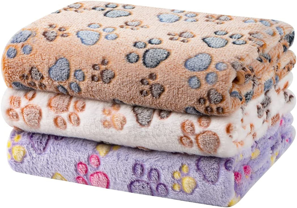 Dono 1 Pack 3 Dog Blankets for Small Dogs, Soft Fluffy Paw Print Pattern Fleece Pet Blanket Warm Sleep Mat, Puppy Kitten Blanket Doggy Mat for Dog Cat Kitten Doggy