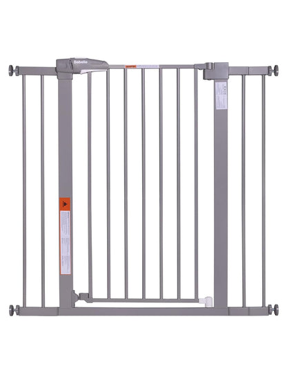 BABELIO 36" Extra Tall Dog Gate, 26''-40'' Wide Auto Close Baby Gate, Pressure Mounted Metal Pet Gate, Easy Install No Drilling, No Tools Required, with Wall Protectors and Extenders (Gray)