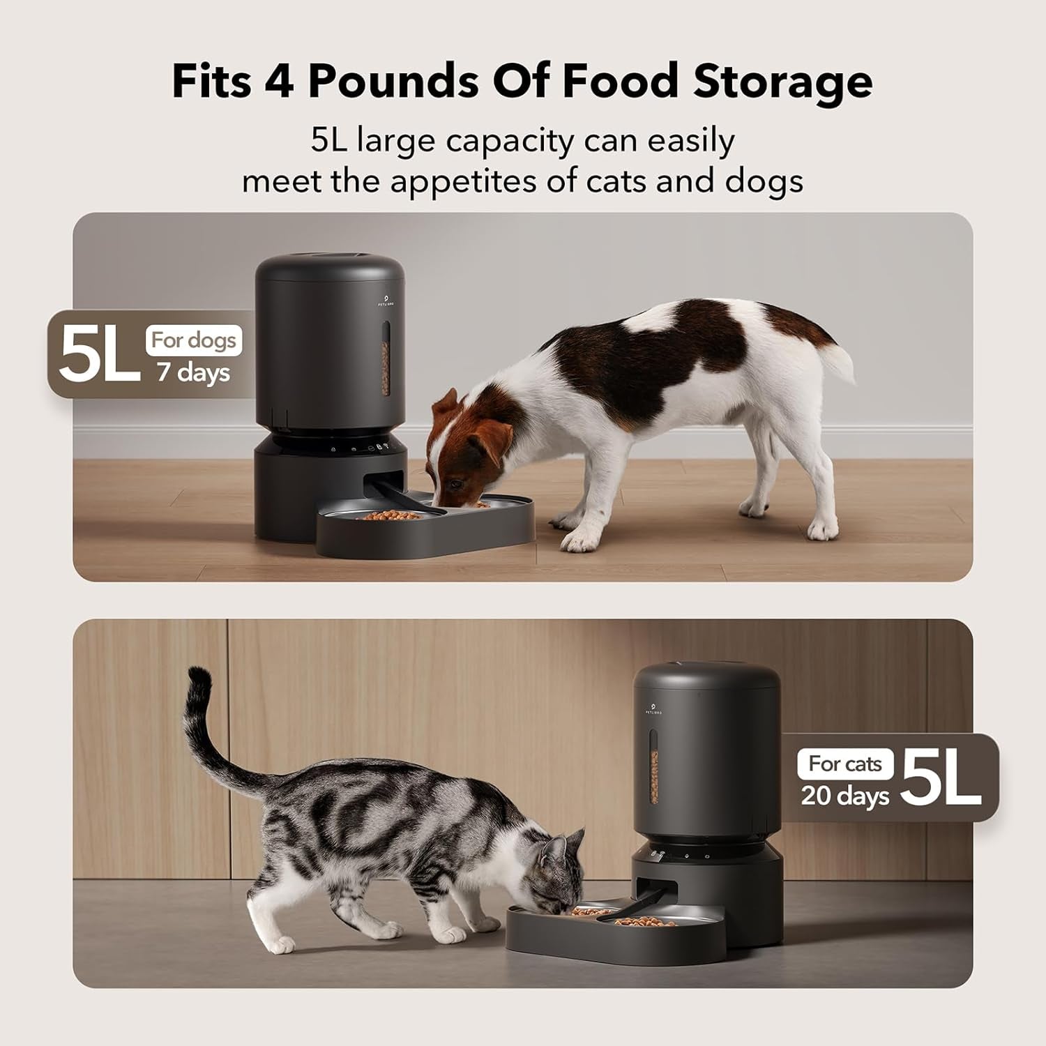 PETLIBRO Automatic Cat Feeder, Wifi Connected, Adjustable Meal Splitter, Fresh Food Storage, Multiple Pet Use, Stainless Steel