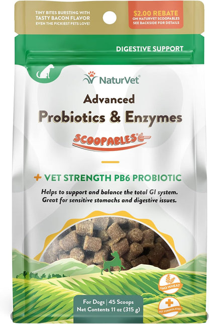 Naturvet Scoopables Advanced Probiotics for Dogs - Chewable Dog Probiotics & Digestive Enzymes - Support a Healthy Gut for Your Pet - Hickory Smoked Bacon Flavor | 11Oz Bag