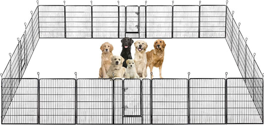 Bestpet Dog Playpen Pet Dog Fence 24"/ 32" /40" Height 8/16/24/32 Panels Metal Dog Pen Outdoor Exercise Pen with Doors for Large/Medium/Small Dogs,Pet Puppy Playpen for Rv,Camping,Yard