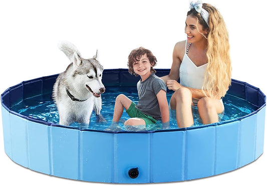 Jasonwell Foldable Dog Pet Bath Pool Collapsible Dog Pet Pool Bathing Tub Kiddie Pool Doggie Wading Pool for Puppy Small Medium Large Dogs Cats and Kids 71" Blue