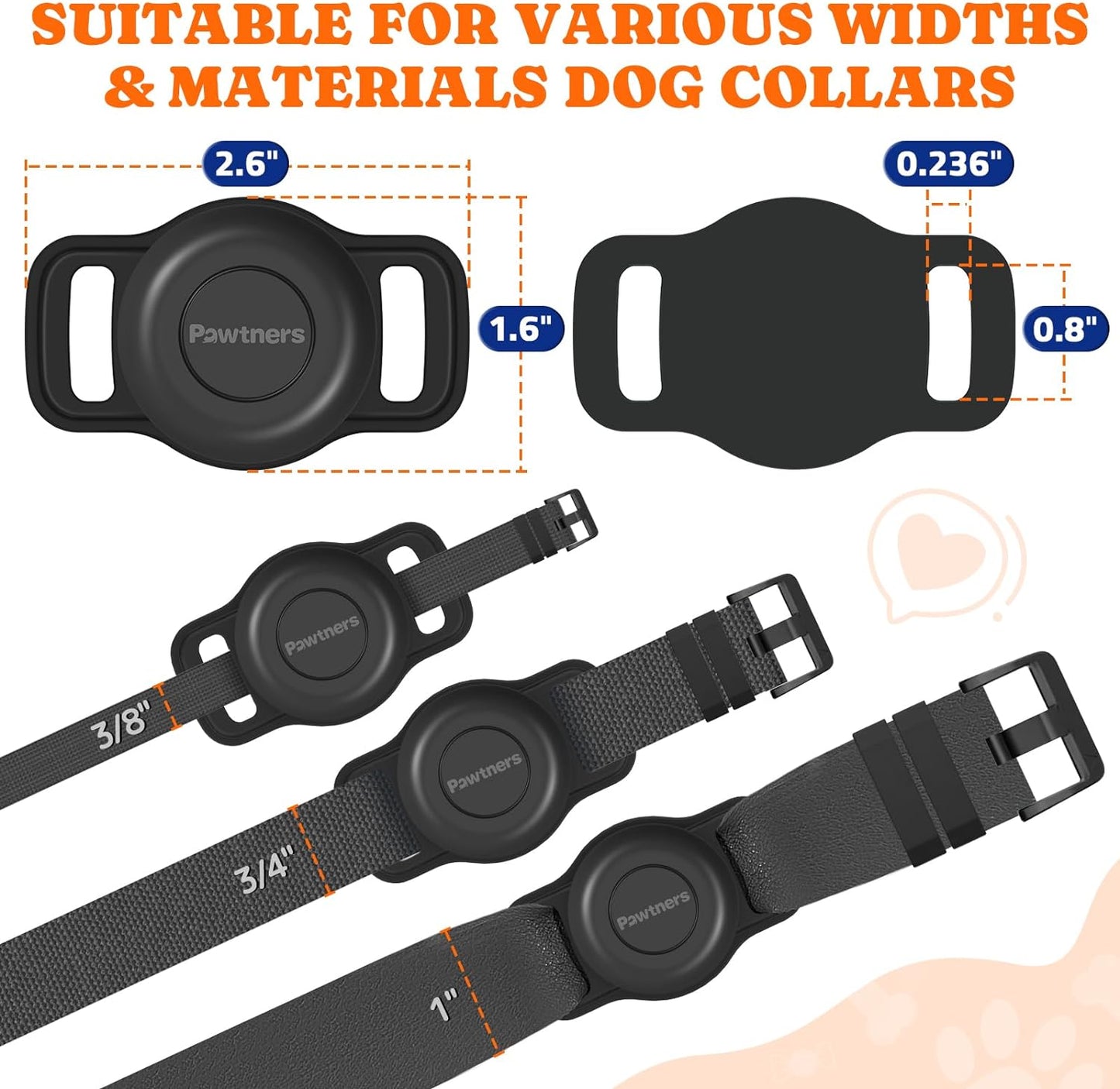 Waterproof Airtag Dog Collar Holder: 2 Pack Soft Silicone Air Tag Holder for Pet Dogs Cats Collar, IPX8 Waterproof Airtag Dog Tracker Protective Cover, Collar Holder Compatible with Apple Airtag