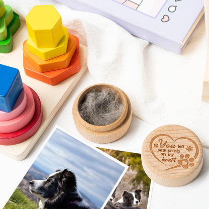 Pet Hair Keepsake Box Wooden Pet Fur Memorial Urn with Rainbow Pet Paw Engraving Dog Cat Hair Ashes Container Pet Supplies Memorial Box Pet Loss Sympathy Gifts for Pet Loves Friends