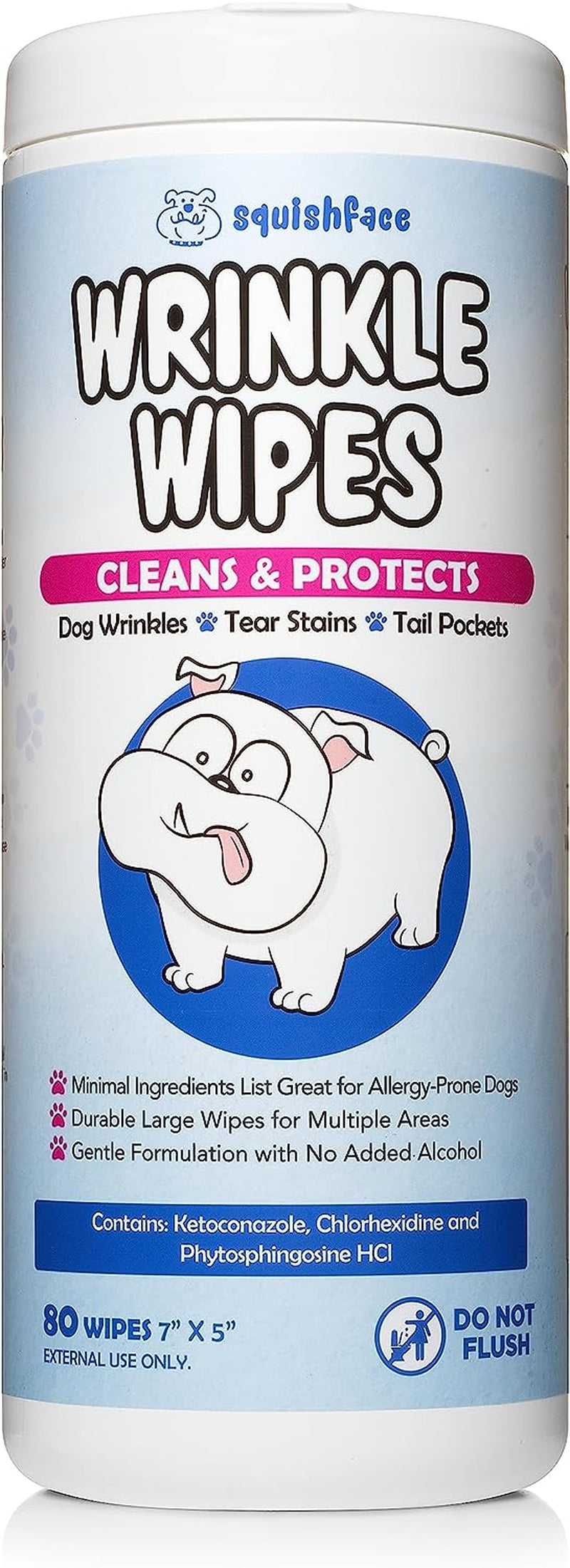 Squishface Wrinkle Wipes – 5”X7” Large Dog Wipes - Deodorizing, Tear Stain Remover – Great for English Bulldog, Pugs, Frenchie, Bulldogs, French Bulldogs & Any Breed! 5X7