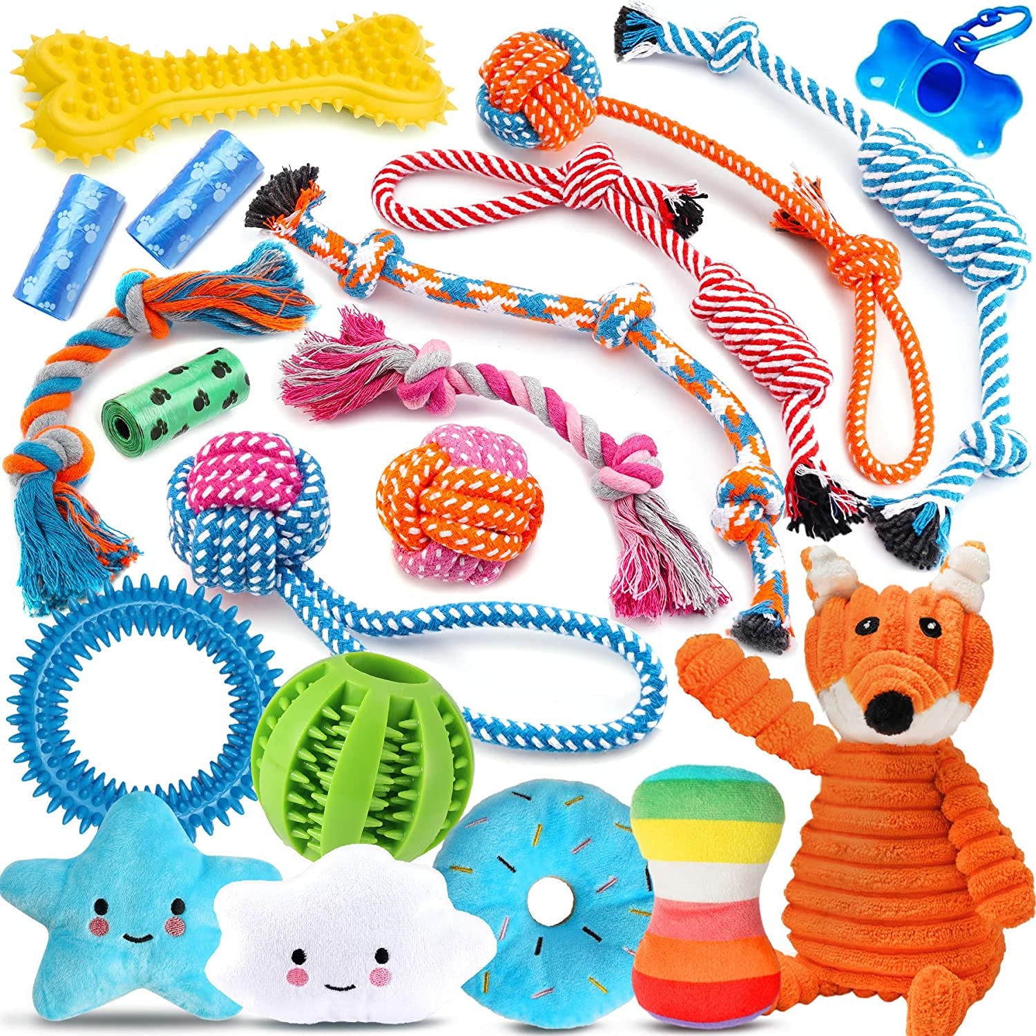 Zeaxuie 20 Pack Luxury Puppy Toys for Teething Small Dogs, Puppy Chew Toys with Rubber Toys, Ropes and More Squeaky Toys