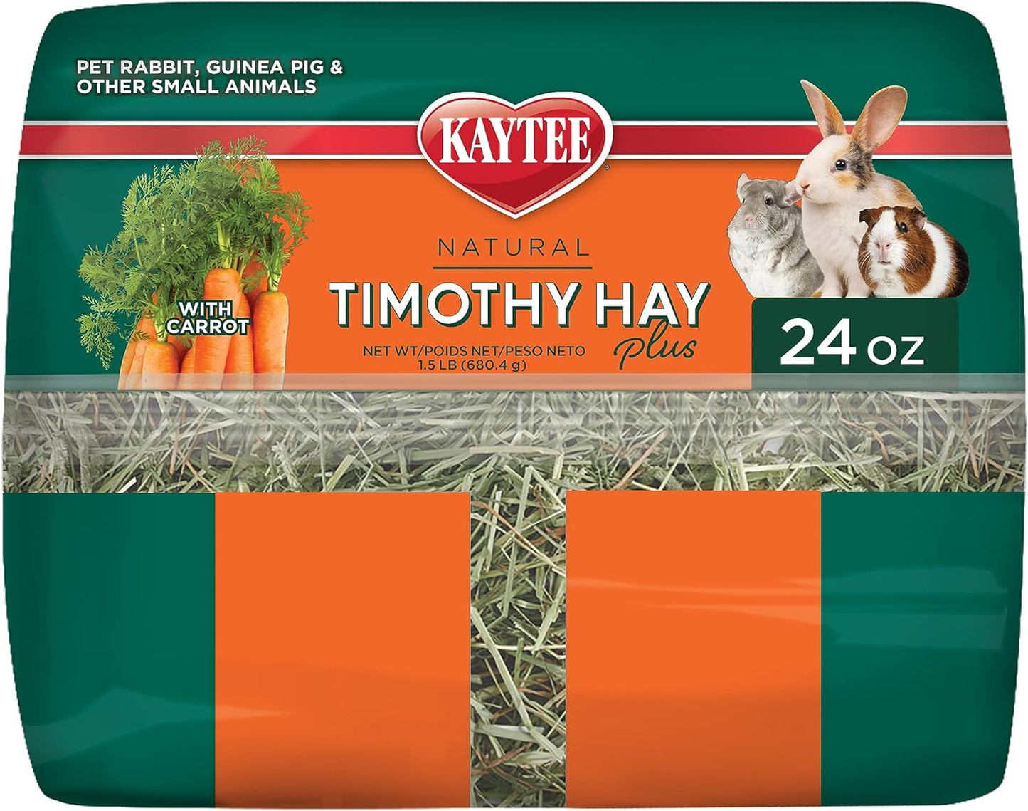 Kaytee Timothy Hay Plus Carrots for Pet Guinea Pigs, Rabbits & Other Small Animals, 24 oz