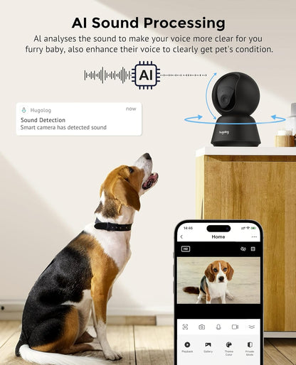 Hugolog 3K 5MP Indoor Pan/Tilt Security Camera with Auto-Focus,Ideal for Baby Monitor/Pet Camera/Home Security,Starlight Color Night Vision,Human/Pet Ai,Two-Way Audio,Us Cloud,Compatible with Alexa