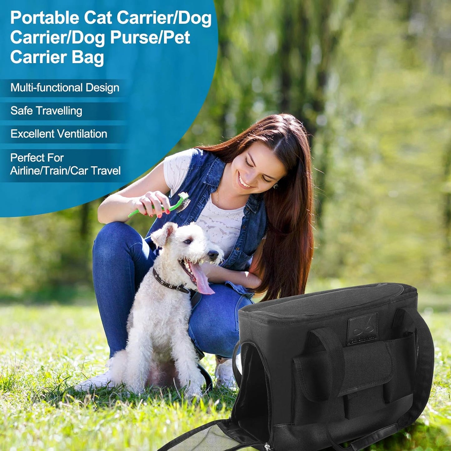 Cat Carrier, Dog Carrier, Pet Carrier, Foldable Waterproof Premium PU Leather Oxford Cloth Dog Purse, Portable Bag Carrier for Small to Medium Cat and Small Dog-Green