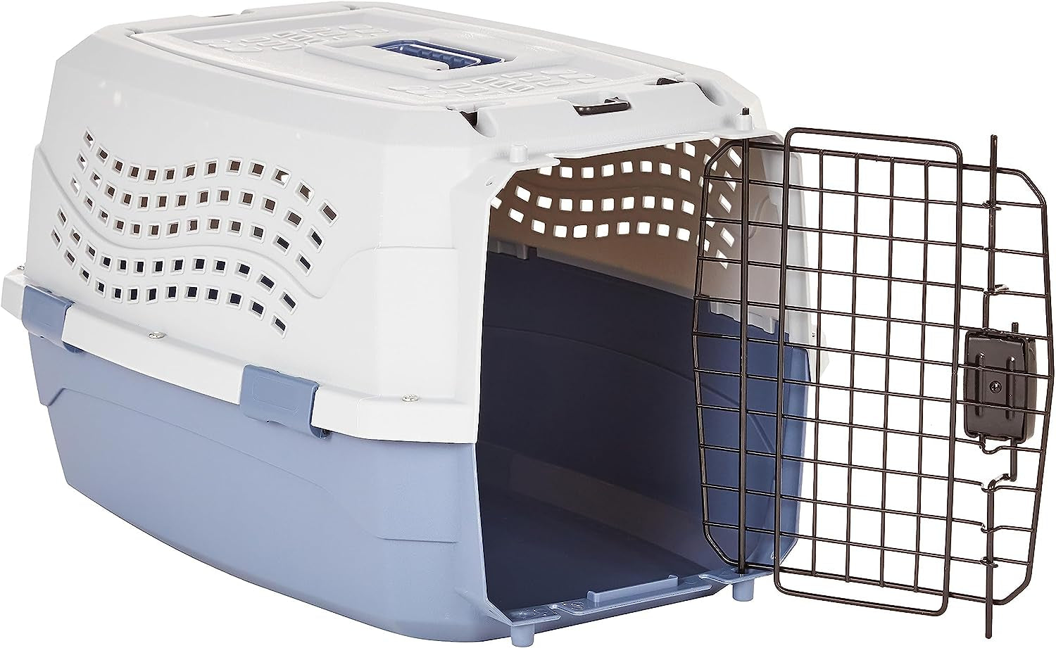 Amazon Basics - 2-Door Top-Load Hard-Sided Dogs, Cats Pet Travel Carrier, Gray & Blue, 22.8"L X 15.0"W X 13.0"H