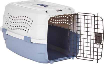 Amazon Basics Hard-Sided Dog and Cat Kennel Single-Door Travel Pet Carrier with Metal Wire Ventilation, 23.6"L X 15.7"W X 13.0"H, Beige