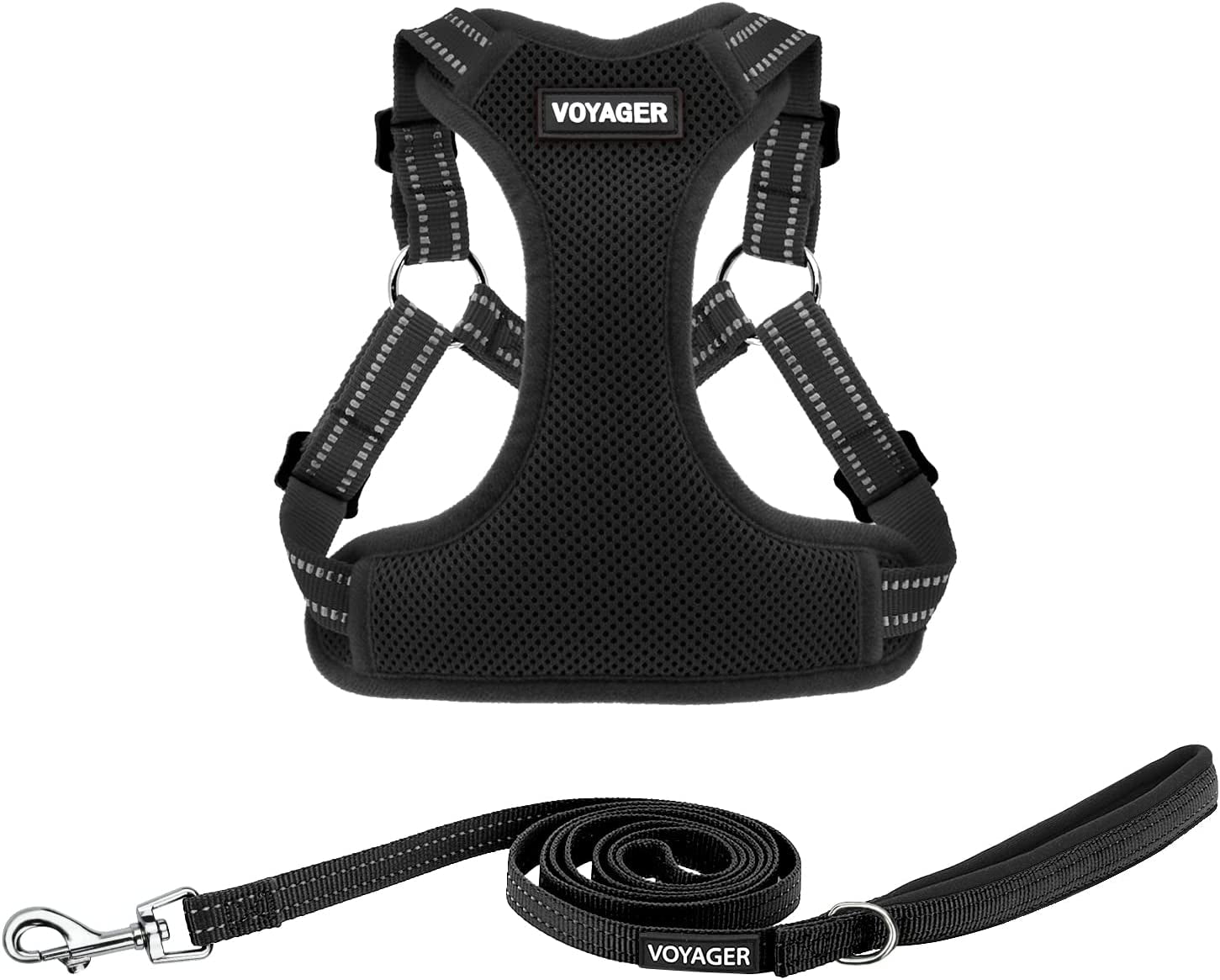 Best Pet Supplies Voyager Adjustable Dog Harness Leash Set with Reflective Stripes for Walking Heavy-Duty Full Body No Pull Vest with Leash D-Ring, Breathable All-Weather - Harness (Black), XL