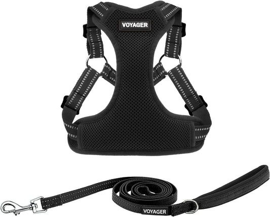 Best Pet Supplies Voyager Adjustable Dog Harness Leash Set with Reflective Stripes for Walking Heavy-Duty Full Body No Pull Vest with Leash D-Ring, Breathable All-Weather - Harness (Black), L