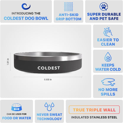 Coldest Dog Bowl - anti Rust Metal & Non Slip Dog Bowls Large, Spill Proof Heavy Duty 3 Layers Insulated Dog Bowl - Food and Water Bowl for Dogs, Cats & Pets, Dishwasher Safe (42 Oz, Sahara Peach)