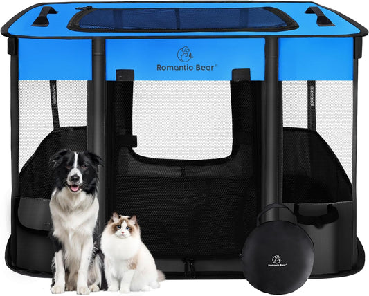 Dog Playpen,Pet Playpen,Foldable Dog Cat Playpens,Portable Exercise Kennel Tent Crate,Water-Resistant Breathable Shade Cover,Indoor Outdoor Travel Camping Use for Small Animals+Free Carrying Case(M)