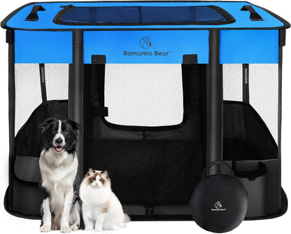 Dog Playpen,Pet Playpen,Foldable Dog Cat Playpens,Portable Exercise Kennel Tent Crate,Water-Resistant Breathable Shade Cover,Indoor Outdoor Travel Camping Use for Small Animals+Free Carrying Case(L)