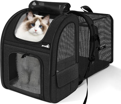 Pecute Cat Carrier Backpacks, Expandable Cat Backpack with Breathable Mesh, Pet Carrier Backpack for Cats Small Dogs Puppies up to 18 Lbs, Dog Carrier Backpack Great for Travel Hiking Camping Outdoor