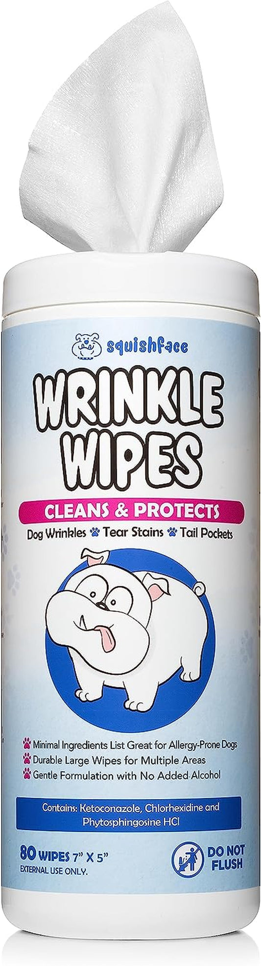 Squishface Wrinkle Wipes – 5”X7” Large Dog Wipes - Deodorizing, Tear Stain Remover – Great for English Bulldog, Pugs, Frenchie, Bulldogs, French Bulldogs & Any Breed! 5X7