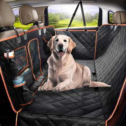 Dog Car Seat Cover for Back Seat for XL Cars, Suvs & Trucks, 100% Waterproof Non-Slip Dog Hammock for Car, 600D Heavy Duty Scratch Proof Durable Pet Car Rear Seat Cover W/Mesh Window, Storage Pockets