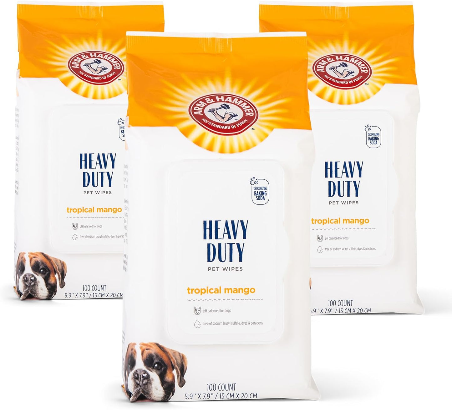 Arm & Hammer for Pets Heavy Duty Multipurpose Bath Wipes for Dogs | All Purpose Dog Wipes Remove Smell & Refresh Skin for Pets| Fruity Mango, Hundred Count - 3 Pack of Pet Wipes