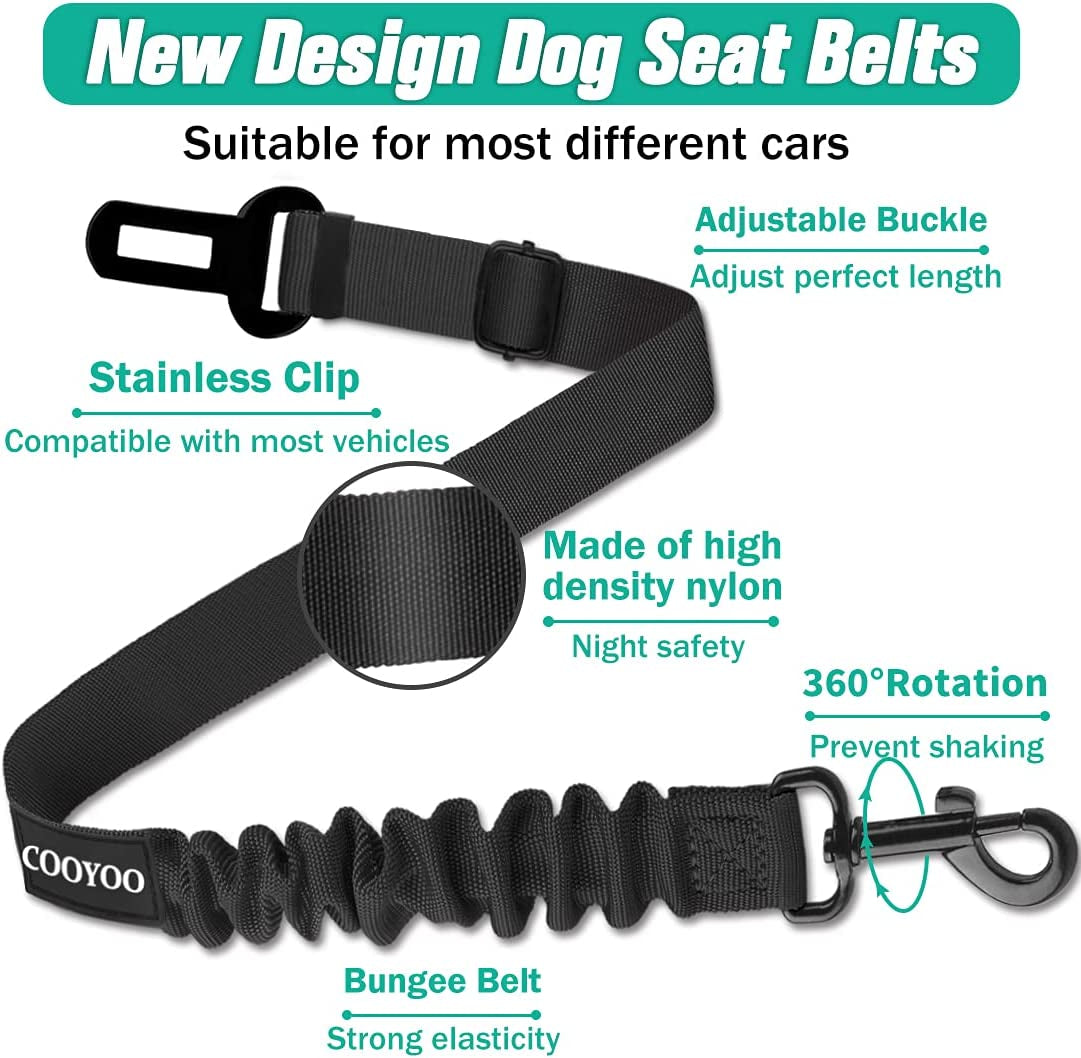 COOYOO Dog Seat Belt,3 Piece Set Retractable Dog Car Harness Adjustable Dog Seat Belt for Vehicle Nylon Pet Safety Seat Belts Heavy Duty & Elastic