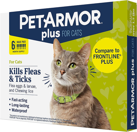 Petarmor plus for Cats, Flea & Tick Prevention for Cats (Over 1.5 Lb), Includes 6 Month Supply of Topical Flea Treatments, White, 6 Count