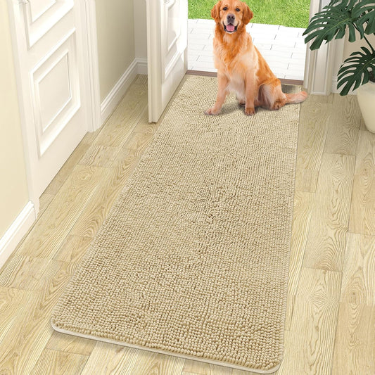 OLANLY Dog Door Mat for Muddy Paws, Absorbs Moisture and Dirt, Absorbent Non-Slip Washable Mat, Quick Dry Microfiber, Mud Mat for Dogs, Entry Indoor Door Mat for inside Floor(70X24 Inches, Beige)