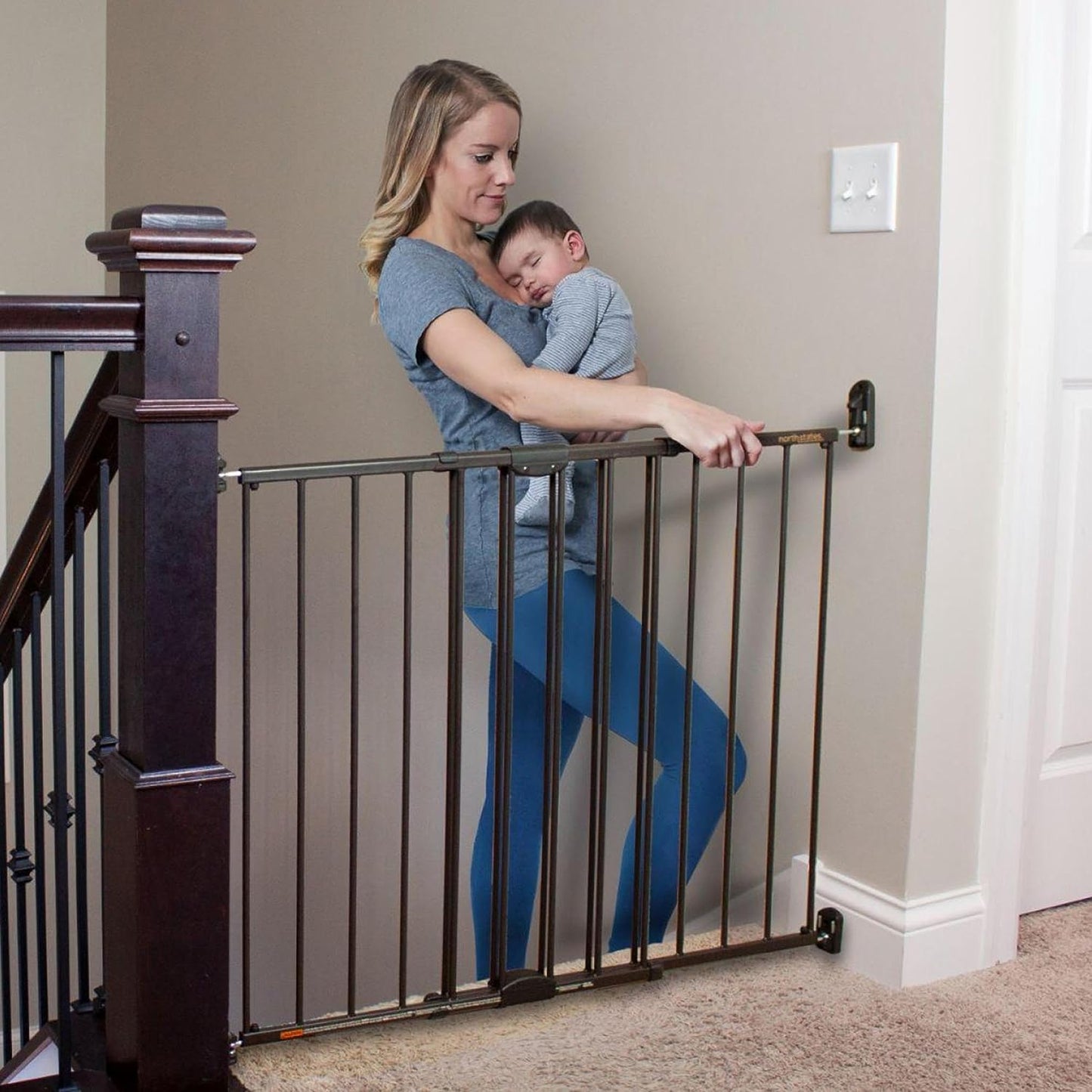 Toddleroo by North States Baby Gate for Stairs and Doorways: Tall Easy Swing & Lock Series 2 Child Gate, Fits Openings 28.68"-47.85" Wide. Safety Latch, Hardware Mount. (36" Tall, Warm White)