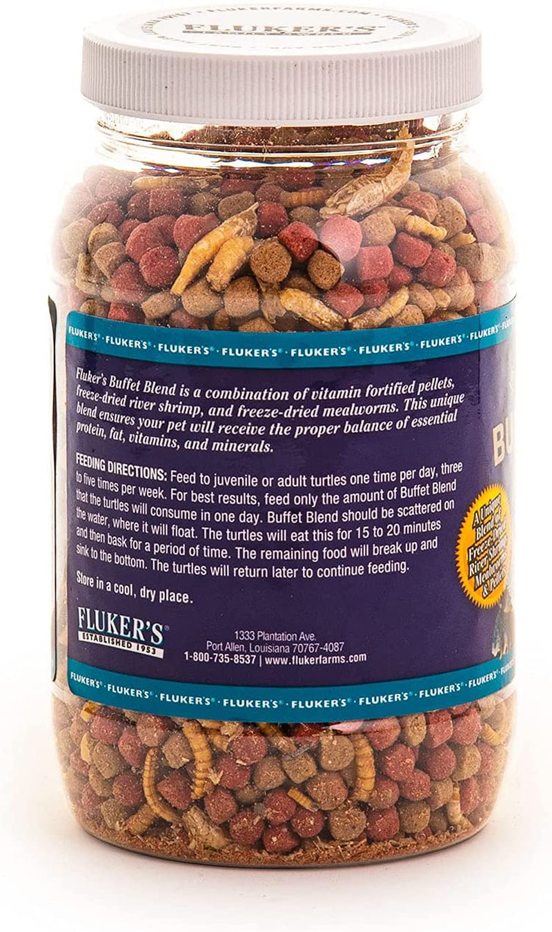 Fluker's Buffet Blend Aquatic Formula, Turtle Food with Freeze, Dried Shrimp, Mealworms, and Vitamin Enriched Pellets, 7.5 oz