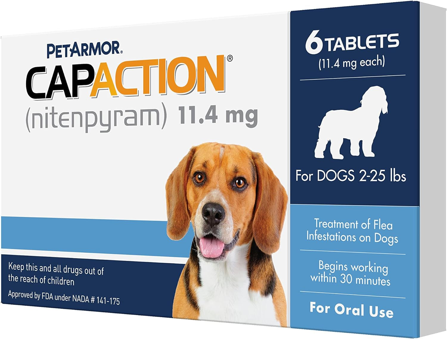 Petarmor CAPACTION (Nitenpyram) Oral Flea Treatment for Dogs, Fast Acting Tablets Start Killing Fleas in 30 Minutes, Dogs 2-25 Lbs, 6 Doses